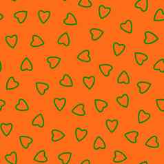 简单的心无缝的模式没完没了的混乱的纹理使小心轮廓情人节母亲一天背景伟大的复活节婚礼剪贴簿礼物包装纸纺织品绿色橙色
