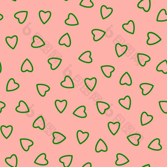 简单的心无缝的模式没完没了的混乱的纹理使<strong>小心</strong>轮廓情人节母亲一天背景伟大的复活节婚礼剪贴簿礼物包装纸纺织品绿色粉红色的