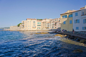 圣特罗佩城市视图海滩色彩斑斓的房子科特d azur法国欧洲