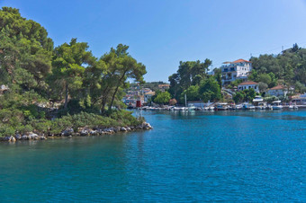 paxos岛城市视图旅游船希腊欧洲