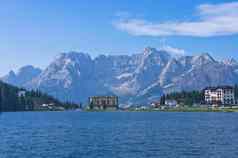 湖Misurina自然景观白云石山脉阿尔卑斯山脉意大利欧洲
