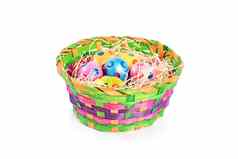 色彩鲜艳的复活节鸡蛋波尔卡点色彩斑斓的篮子