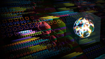 量子电脑多维数据集未来主义的技术数字层维全息完整的摘要多边形