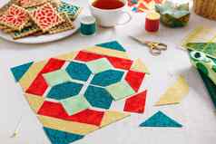 块织物铺设形状拼接而成块堆饼干模式模仿拼接而成块杯茶缝纫绗缝配件