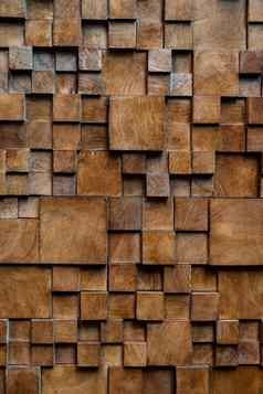 棕色（的）木砖墙背景木变形