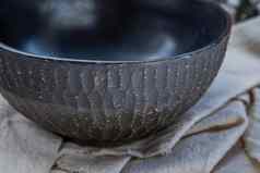 细节陶瓷碗干花印花棉布的