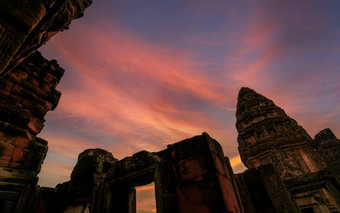 phimai历史公园蓝色的金日落天空具有里程碑意义的那空ratchasima泰国旅行目的地历史网站古老的古老的建筑高棉语寺庙经典体系结构