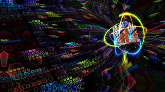 量子光蓝色的核心未来主义的电脑∞橙色火绿色自然蓝色的雷声能源原子