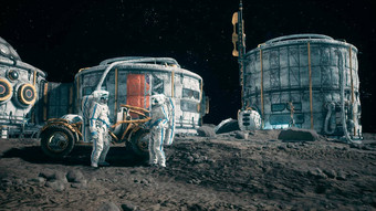 会议宇航员月球基地月球探测器视图月球殖民地宇航员工作空间基地呈现