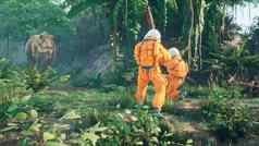 宇航员战斗恐龙暴龙雷克斯史前外星人丛林呈现