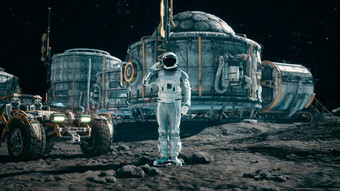 宇航员研究员敬礼背景空间基地行星漫游车呈现