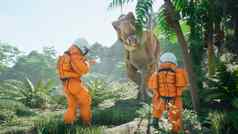 宇航员战斗恐龙暴龙雷克斯史前外星人丛林呈现