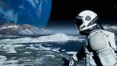 astronaut-explorer走无人居住的地球呈现