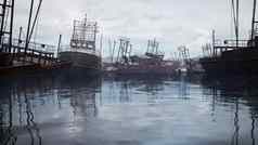生锈的被遗弃的船只海湾摧毁了被遗弃的工业船只呈现