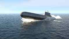 核动力军事潜艇出现深度海洋呈现