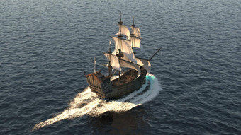 中世纪的<strong>船</strong>航行巨大的蓝色的海洋概念海冒险中间年龄呈现