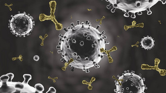 冠状病毒抗体分子抗病毒疫苗注射黑暗装饰图案背景微观视图病毒细胞呈现