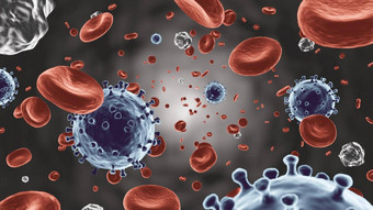 科维德冠状病毒浮动血流红色的血细胞白色血细胞流动船微观视图病毒人类细胞呈现