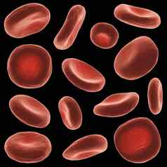 红色的血细胞高详细的表面集视图形状黑色的孤立的背景呈现