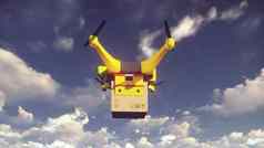 自治包交付无人驾驶的无人机飞行阳光明媚的一天呈现