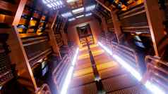 飞行宇宙飞船隧道科幻未来主义的空间走廊标题背景呈现