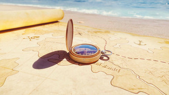 海盗指南针宝地图说谎沙子岛海盗古董美丽的海盗指南针说谎海盗宝地图呈现