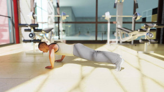 健身房各种锻炼设备运动员体育呈现