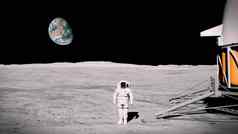 宇航员月亮着陆器敬礼呈现