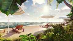 棕榈树热带岛异国情调的白色海滩阳光明媚的一天蓝色的天空呈现