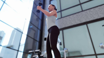 健身房各种锻炼设备女运动员体育呈现