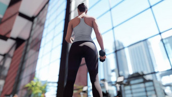 健身房各种锻炼设备女运动员体育呈现