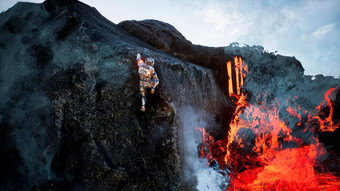 <strong>宇航员</strong>逃火山口火山超级现实的概念呈现