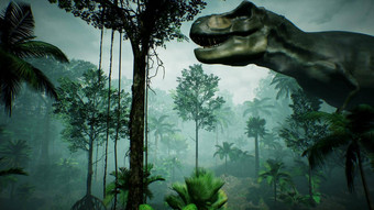 雷克斯霸王龙恐龙动画丛林现实的渲染呈现