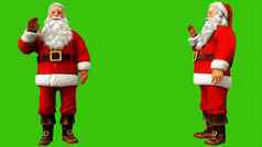 圣诞老人老人挥舞着手绿色屏幕圣诞节呈现