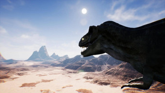 雷克斯霸王龙恐龙动画沙漠现实的渲染呈现