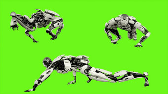 机器人安卓爬行现实的运动绿色屏幕呈现