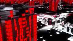 控制论未来主义的红色的城市建筑摩天大楼技术风格呈现