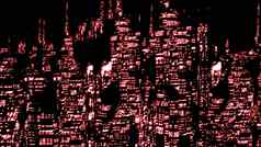 红色的发光的城市摩天大楼现代技术概念呈现