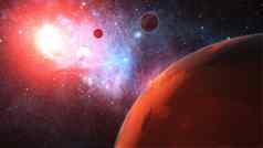 红色的外星人地球外空间呈现