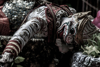传统的木偶长尾猴ramakien罗摩衍那故事泰国演员们罗摩衍那史诗故事跟踪2015:01:00艺术家房子运河爆炸銮浮动市场