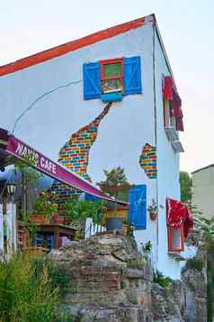 伊斯坦布尔颜色细节房子画明亮的颜色