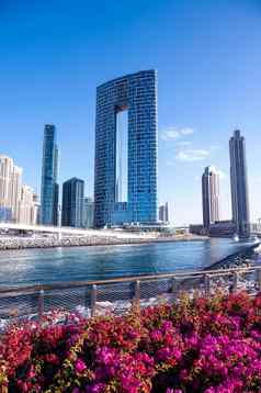 1月迪拜阿联酋美丽的视图蓝色的水住宅摩天大楼迪拜玛丽娜捕获因迪拜蓝色的水岛屿迪拜阿联酋