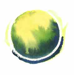 色彩斑斓的水彩球摘要绘画蓝色的绿色黄色的油漆空白五彩缤纷的摘要污迹斑斑的纹理背景徒手画的圆画空间文本