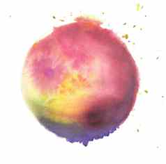 色彩斑斓的水彩球摘要徒手画的画蓝色的黄色的紫色的红色的绘画