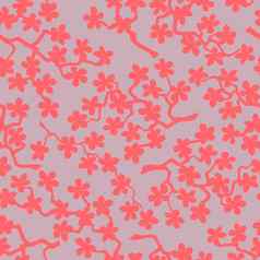 无缝的模式开花日本樱桃樱花分支机构珊瑚花粉红色的背景