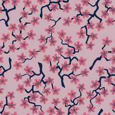 无缝的模式开花日本樱桃樱花分支机构粉红色的花粉红色的背景