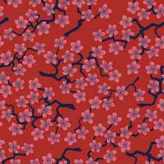 无缝的模式开花日本樱桃樱花分支机构粉红色的花棕色（的）背景