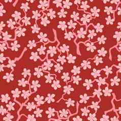 无缝的模式开花日本樱桃樱花分支机构粉红色的花棕色（的）背景