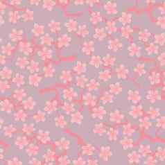 无缝的模式开花日本樱桃樱花分支机构粉红色的花淡紫色背景