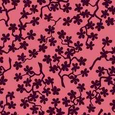 无缝的模式开花日本樱桃樱花分支机构勃艮第花紫色背景